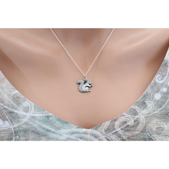 Sterling Silver Realistic Squirrel Charm Necklace - Picture 4 of 4